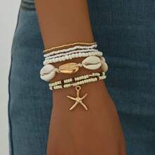 Set de pulseras estilo bohemio, pulseras tejidas con cuentas y conchas falsas de estilo veraniego, accesorios para uso diario y vacaciones