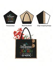 Túi tote vải lanh in chữ "Thầy cô giáo" sáng tạo, kèm ví và túi đựng mỹ phẩm, túi xách vải lanh thời trang dùng hàng ngày, túi tote vải lanh dung tích lớn, túi mua sắm đa chức năng, quà tặng tri ân thầy cô, thiết kế độc đáo, dung tích lớn, phù hợp cho các cặp đôi, bạn bè, đồ dùng cần thiết cho năm học mới, quà tặng ngày Nhà giáo. - Nhiều màu - Xem 9