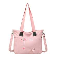 Bolso de hombro para mujer, con correa ajustable, bordado de flores, cierre de botón, bandolera - Rosa - Ver 6