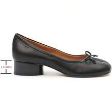 KOKOMOMO Black Split Toe Ballet Heels For Women Japanese Tabi Shoes Cylindrical Low Heels Pumps Chunky Block Heel Office Wedding Party Dress Shoes 12 INCHChristmas - Đen có nơ - Xem 5