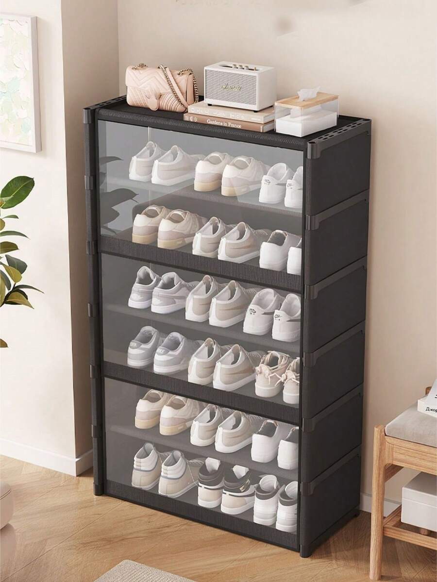 Multifunctional Transparent Flip-Cover Dustproof Shoe Cabinet, Wardrobe With Cover, Shelves, Shoe Rack, Freestanding Display, DIY Assembly, Floor-Standing Storage Rack, Book Cabinet, Suitable For Bedroom, Living Room, Kitchen, Study, Office, Holiday Storage, Valentine's Day Gift