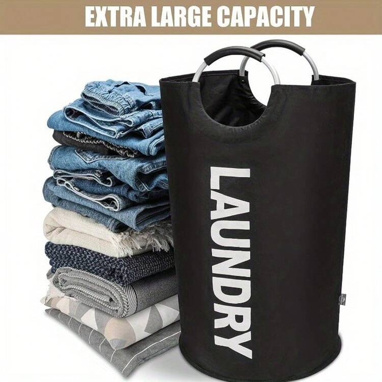 Large Heavy-Duty Oxford Cloth Laundry Basket - Foldable Dirty Clothes Storage Bag And Handled Laundry Basket, Practical Storage Basket, Cylindrical Dirty Clothes Organizer, Ideal For Dorms And Travel, Portable Clothing Bin (Black And Pink) - 粉色 - 查看 5