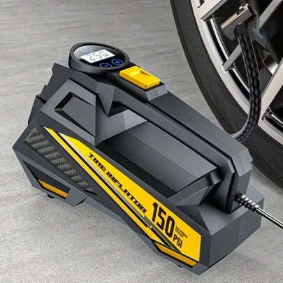  Carsun Portable Air Compressor, Digital Display Model, Night Display Tire Pressure, Bicycle Tire Inflator, Mini Portable 12V DC Air Pump, High Brightness Night Vision Lighting, Mechanical Tire Inflator, Yellow Automotive Accessories, Gift For Men