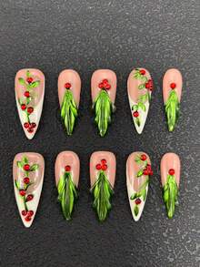 10-Piece Pure Hand-Made Nail Press Nail 33mm Thin High-Heeled Long Nail Multi-Color With Three-Dimensional Styling Glue Technology Fashion Versatile Suitable For Women To Wear Three Sizes To Choose From Suitable For A Variety Of Occasions, Parties, Dances And Daily Wear