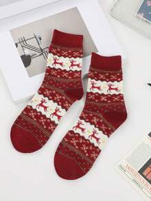 5 Pairs Of Cozy Reindeer Print Mid-Calf Socks - Warm, Thick Christmas Socks For Women, Festive Animal Design In Red, Beige, Brown, And Navy Blue, Perfect For Holiday Celebrations, Christmas Socks,Christmas Surprise Gifts,Valentine's Day Gifts, New Year's Gifts - Multicolor - View 15