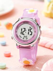 1pc/Set Minimalist Casual Cartoon Cute Sweet Floral Print Round Silicone Watch, Favored By Teenagers And Students, & Year-End Promotion - Multicolor - View 2