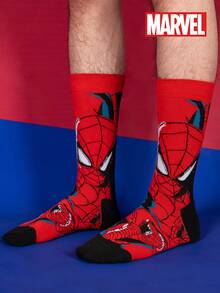 Marvel 1 Pair Authentic Spider-Man Superhero Socks, Cartoon Christmas New Year Gift Socks For Men, Creative And Interesting Character Socks, Socks