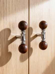 1pc Walnut Wood & Zinc Alloy Vintage Chinese Style Cabinet/Drawer Pull Handle - Multicolor - View 6