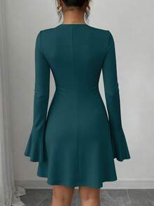 PRETTYGARDEN Women's Long Sleeve Elegant  Mini Dress Fall Bodycon Mock Neck Elegant Business Work Party Short Dresses New Years Valentine Vacation - 藍綠 - 查看 2