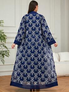 SISKAKIA 2pcs Luxury Fashion Embroidered Dress Abaya Set, Includes Belt, Suitable For Holidays And Everyday Wear, All Seasons - Blue - View 4