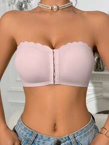 1件装前扣式粉色单肩扇形胸衣，配有加宽硅胶防滑带，舒适加厚衬垫，无痕无钢圈文胸，女士款 - 粉色 - 查看 4