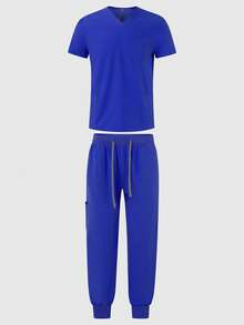 Men's Short Sleeve Nurse/Doctor/Veterinarian Uniform Set - Blue - View 7