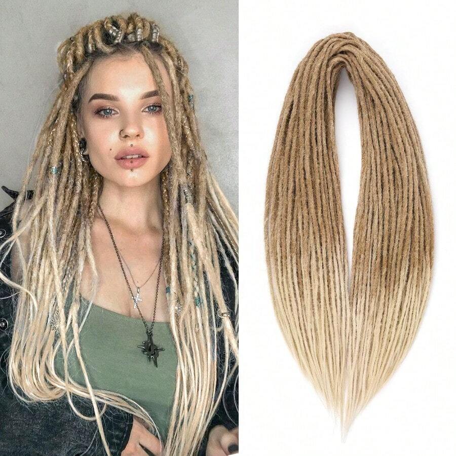 GSYY Ven Double Ended Dreadlock Extensions 24 Inch Bre Blonde Nthetic 0.6 Cm Width Thin DE Dreads Crochet Hpie Wool Dreads 10 Strands Handmade Soft Loc Extensions For Wen Men - 巧克力棕 - 查看 1