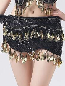 Women's Backless Crop Top With Sequins, Beads, Tassels And Tie, Short Midriff Belly Dance Top, Bohemian Style, Festival Belly Dance Performance Costume, Dance Wear, Belly Dance Outfit, Fairy Accessories, Bodysuit, Mask, Cleopatra, Egyptian Belly Dance Costume - Multicolor - View 29