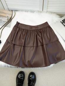 女士时尚PU蛋糕迷你裙，秋冬