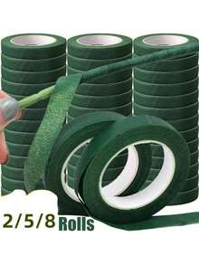 2/5/8/10卷装，590英寸深绿色和浅绿色自粘花艺胶带，无需胶水，适用于情人节花束包装装饰、礼品包装、剪贴簿制作 - 优雅绿色系列，适用于婚礼派对家居装饰 - 工艺装饰用品，持久耐用，DIY工艺材料，派对装饰，表面光滑，活动策划 - 均碼 - 查看 9