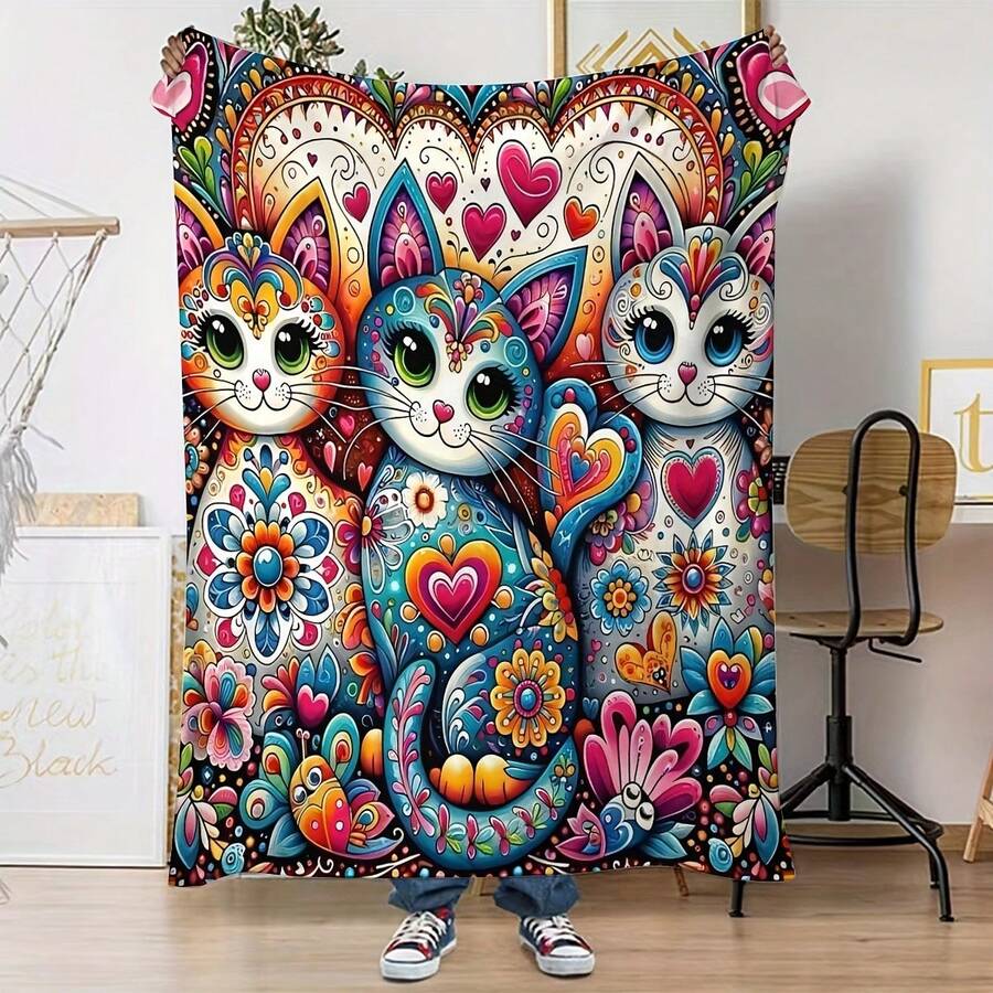 1pc Whimsical Unicorn & Cheetah Print,Colorful And Cute Animals Fleece Blanket - Soft, Lightweight & Durable Flannel Throw With Vibrant Rainbow Colors, 280gsm For Him And Her, Perfect For Naps, Camping, Travel, Home, Daily, Office Decoration, Birthdays Anniversary, Valentine's Day, Thanksgiving Day, Christmas, Halloween, Mother's Day, Father's Day, Wedding, New Year Gifts, Personalized Ideal Gifts For Her, Him, Family, Boyfriend, Girlfriend, Father, Family, Mother, Lover, Daughter, Son, Grandpa, Grandma, Friend, Classmate, Pet. Sofa,Bed,Car,Bedroom,Living Room,Office,  Outdoor Camping, Beach,Wall Decoration - 多色14 - 查看 1