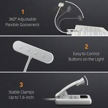 Rechargeable Clip-On LED Reading Light With Adjustable Gooseneck Arm, 3 Color Modes And 10-Level Brightness Adjustment - Ideal For Nighttime Reading In Bed, Study Or Living Room, A Perfect Gift For Book Lovers - 1PC - View 10