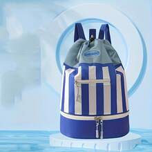 Dry Wet Separation Swimming Bag With Adjustable Shoulder Strap And Colorful Striped Drawstring Backpack - Durable Portable Beach Swimming Hiking Backpack For Travel, Sports, Outdoor Activities, Beach Bag, Sturdy Structure - Xanh nước biển - Xem 2
