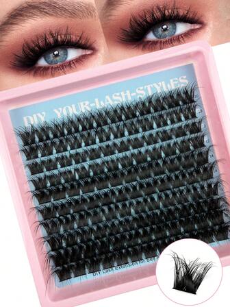 120 Pcs D Curl Lash Extension 10-18mm Mixed Fluffy Messy Cluster Eyelashes Extension 10 Rows Wispy Crossed Individual Lashes Clusters Natural Look Volume Tray Lashes Cluster Eyelash Cosmetic Makeup Tool For Beginner