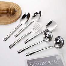 6pcs Stainless Steel Flatware Set, Suitable For Kitchen, Dining Room, Hotel Dining, Birthday Party - Multicolor - View 3