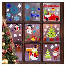 Christmas Window Clings 6 Sheets, Reusable Xmas Stickers - Snowflakes, Reindeer, Penguin, Snowman, Tree, Let It Snow - Holiday Window Decorations For Home &Amp; Office - 多色298 - 查看 6