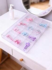 1个透明亚克力多格收纳盒，12个隔层，可作珠宝盒、发夹及配饰展示盒、手镯及手链收纳盒，也可用于卧室梳妆台抽屉收纳，是居家收纳的必备品，尤其适合秋冬季家居收纳整理。 - 白色 - 查看 4
