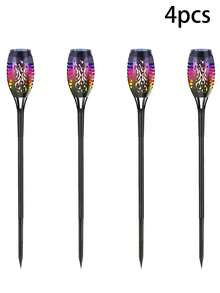 4pcs Outdoor Solar Torch Lights, Solar Path Lights, Solar Lawn Lights, Solar Garden Lights, Solar Flame Lights, Solar Lighting, IP44 Waterproof Ambient Lights, Suitable For Courtyards, Villas, Sheds, Gardens, Terraces, Parties, Picnics, Halloween Festivals, And Other Lighting Applications. - 黑色 - 查看 11