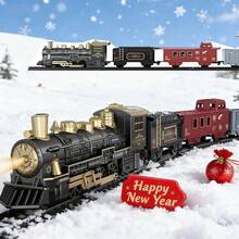 2026新年礼物 可追踪音乐火车，儿童电动轨道车玩具，复古迷你火车，电动车玩具，新款经济实惠小火车 - 黑色 - 查看 2