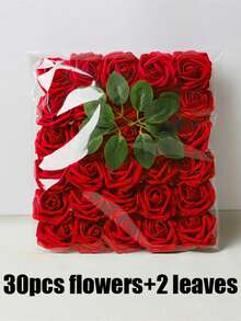 30 Pcs Realistic Roses Artificial Flowers , Fake Roses With Bendable Long Stems, Autumn Decor, Texture Flowers For Wedding Decorations,Home Decor, Arrangement, Event, Holiday,Parties.(Every 30 With 2pcs Of Leaves)