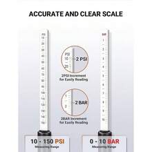 Heavy Duty Tire Pressure Gauge, Straight - On Dual Pressure Gauge Range 10 - 150 PSI, Gauge 4 Caps, Semi Truck Tire Gauge Truck, RV, Car - initial - View 5