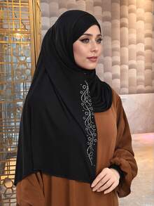 1pc Women's Solid Color Soft Casual Rhinestone Headscarf/Scarf/Shawl, Suitable To Pair With Robes/Dresses - Solid Color - View 11