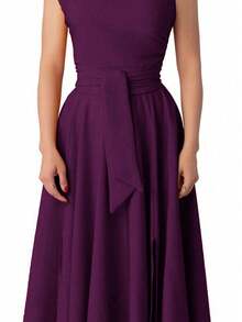 Women's Sleeveless Solid Color Dress With Pockets And Side Slit, Elegant Summer - Bold Plum - View 4