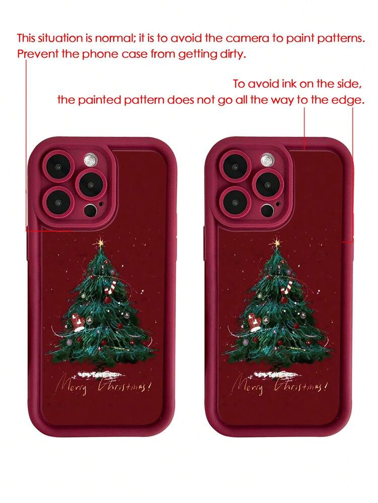 圣诞树图案酒红色加厚精密孔位极简防摔手机保护壳，兼容 16/ 16 Pro/ 16 Pro Max/ 16 Plus/ 15 XR/7/8/ 15 Pro Max/12 Pro Max/13 Pro Max/14 Pro Max/13/14/11/12/14，女款P11软壳P12防摔XS/XR/78P/78GES2，兼容手机壳 - 彩色 - 查看 33