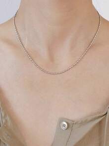 1条不锈钢防水不褪色极简主义串珠项链，适合女性日常佩戴 - 珠鍊 - 查看 3