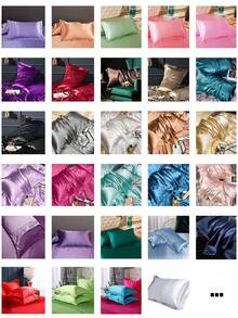 奢华桑蚕丝枕套，25 毫米缎纹面料，低致敏性纯色，带信封封口，仅可手洗，120-140 克/平方米 - 质地柔软顺滑，适合头发和皮肤，低致敏性床上用品|超薄枕套 - 彩色 - 查看 11