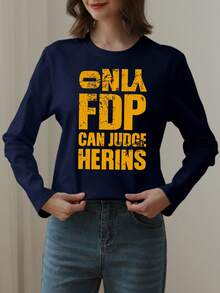 Women's Casual Loose Fit Cartoon Print Round Neck Colorblock Long Sleeve T-Shirt, Fashion & Versatile, Spring/Autumn - Dark Blue - View 2