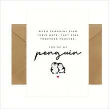 بطاقة عيد الحب بشكل البطريق للحبيب، الحبيبة، الزوج، الزوجة، بطاقة ذكرى رومانسية، أنت بطريقي، شركاء مدى الحياة