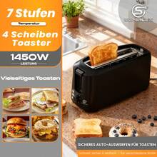 SUPERLEX 4-Scheiben-Toaster Mattschwarzer 1450W – Schnellaufheizung mit Aufwärm-, Auftau-, Abbruch- und Extra-Aufwärmfunktion, 7-Gang-Einstellung , LED-Statusanzeige, herausnehmbare Krümelschublade sowie einfache Reinigung, ausschließlich für Toast geeignet, ideal für Haushalt und Büro - EU F-Typ Stecker (220-240V) - Übersicht 11