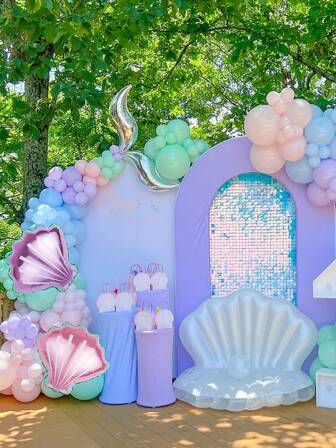 156pcs/Set Mermaid Birthday Party Decoration Set, Includes Pink & Purple Seashells, S-Shaped Foil Balloons, Purple, Blue, Green, Pink Balloons, Ideal For Birthday Party Atmosphere, Indoor/Outdoor Decor, Event Favors, Mermaid Party Decorations, Underwater/Ocean Theme Party, Mermaid Princess Birthday
