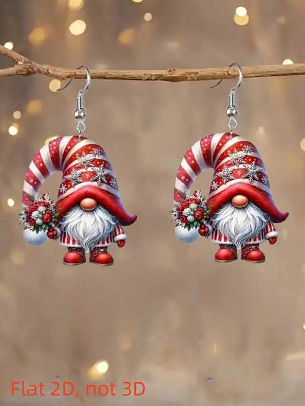 2D Charming Christmas Elegant Red Santa Claus Pendant Earrings, Exquisite Design Style, Flat Acrylic Double-Sided Printed, Hypoallergenic, Perfect Gift For Halloween, Thanksgiving, Christmas, Valentine's Day, Anniversary, Birthday, Holiday, Versatile For Vacation, Party, Daily Wear