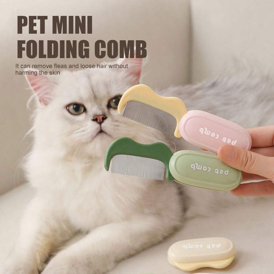 宠物美容梳双头人体工学手柄猫狗毛发梳理按摩梳带收纳盒，居家旅行两用