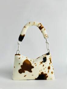 Túi xách đeo vai/đeo chéo bằng vải nhung nhuộm tie-dye, túi tote cỡ lớn dành cho nữ, túi xách lông thú kiểu mới năm 2026. - trắng nâu - Xem 4