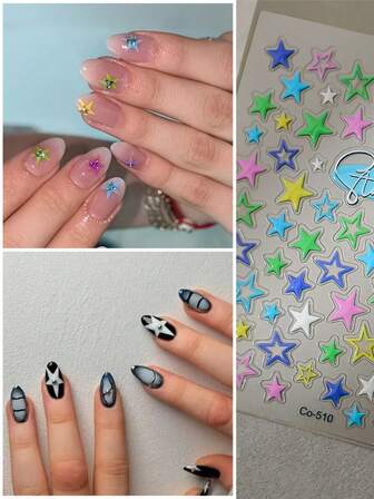 1 Pc 5D Colorful Five-Pointed Star Shiny Nail Art Stickers Self Adhesive Decoration Manicure Decal