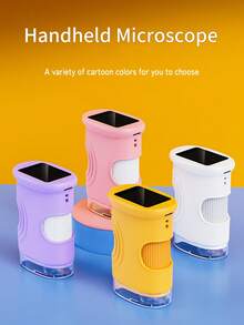 儿童便携式显微镜，手持式显微镜，4-8岁小小科学家的完美礼物，数码显微镜尺寸为5.94英寸 x 3.46英寸，迷你口袋数码显微镜，适合儿童和成人，3-8岁儿童科学实验套装，配备2.0英寸IPS屏幕和8个可调节LED灯。