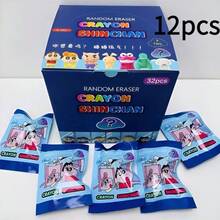 1/3/6/12pcs Crayon Shin-Chan Blind Box Erasers, Cartoon No-Mess Erasers, Blind Box Lucky Draw Surprise Packs, Student Erasers, Suitable For School Use, Student And Teacher Supplies