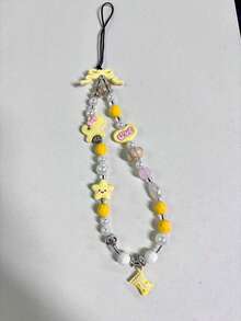 Braccialetto delicato con ciondoli a forma di stella gialla, fiocco e cuore, catena e laccetto da polso per donna