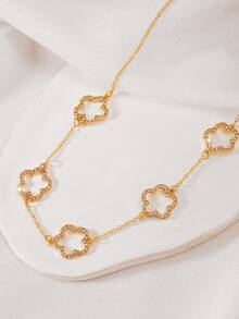 1 pieza Cadena de suéter larga con trébol hueco de cristal, collar de tono dorado de moda - multicolores 8 - Ver 2