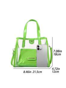 Fashion Transparent Waterproof Tote Bags For Women Letter Quilted Shoulder Crossbody Bags Daily Use Purse Beach Vacation Bags - 綠色 - 查看 2