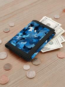 男童/青少年迷彩印花卡包，时尚绿色迷彩设计，男童三折钱包，带现金隔层、信用卡/身份证卡槽、零钱袋，适合男童/青少年/幼童